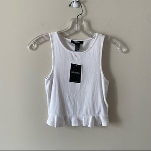 White Ribbed Cropped Tank Top | Ruffles | Forever 21 | Small | NWT